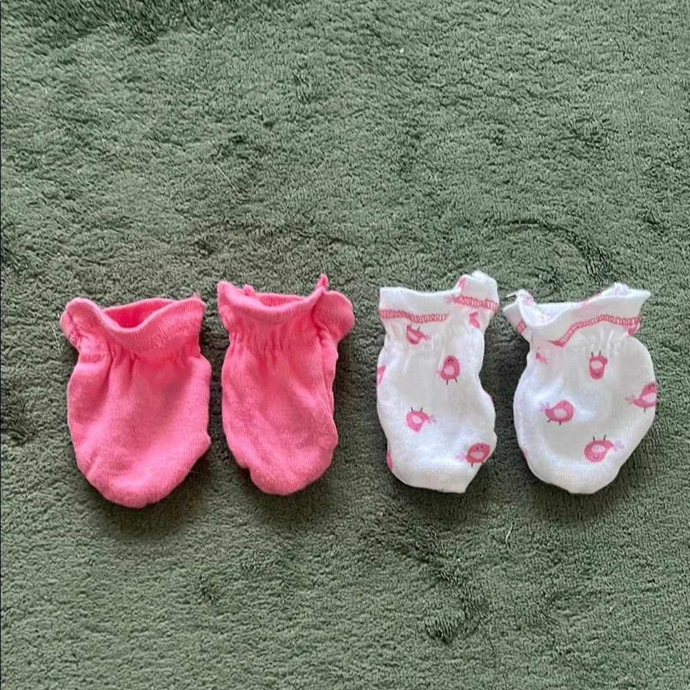 Gerber Pink and White Baby Mittens Set